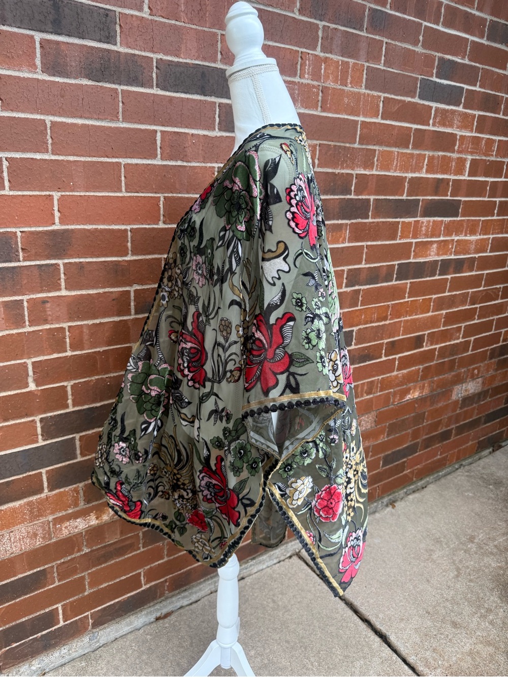 Free People Burnout Velvet Floral Kimono Ruana Boho Open Front OS - Picture 4 of 7